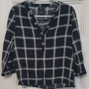 GAP Black and White Checkered Blouse